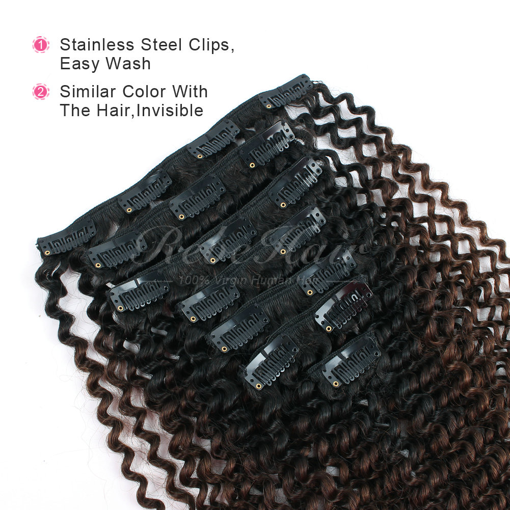 Wholesale Kinky Curly Clip In Hair Extension Ombre Color 1b 4